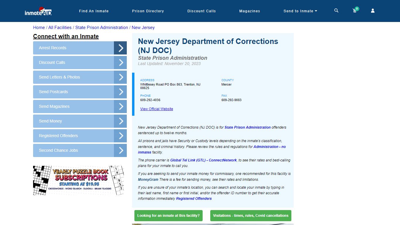 New Jersey Department of Corrections (NJ DOC) - InmateAid
